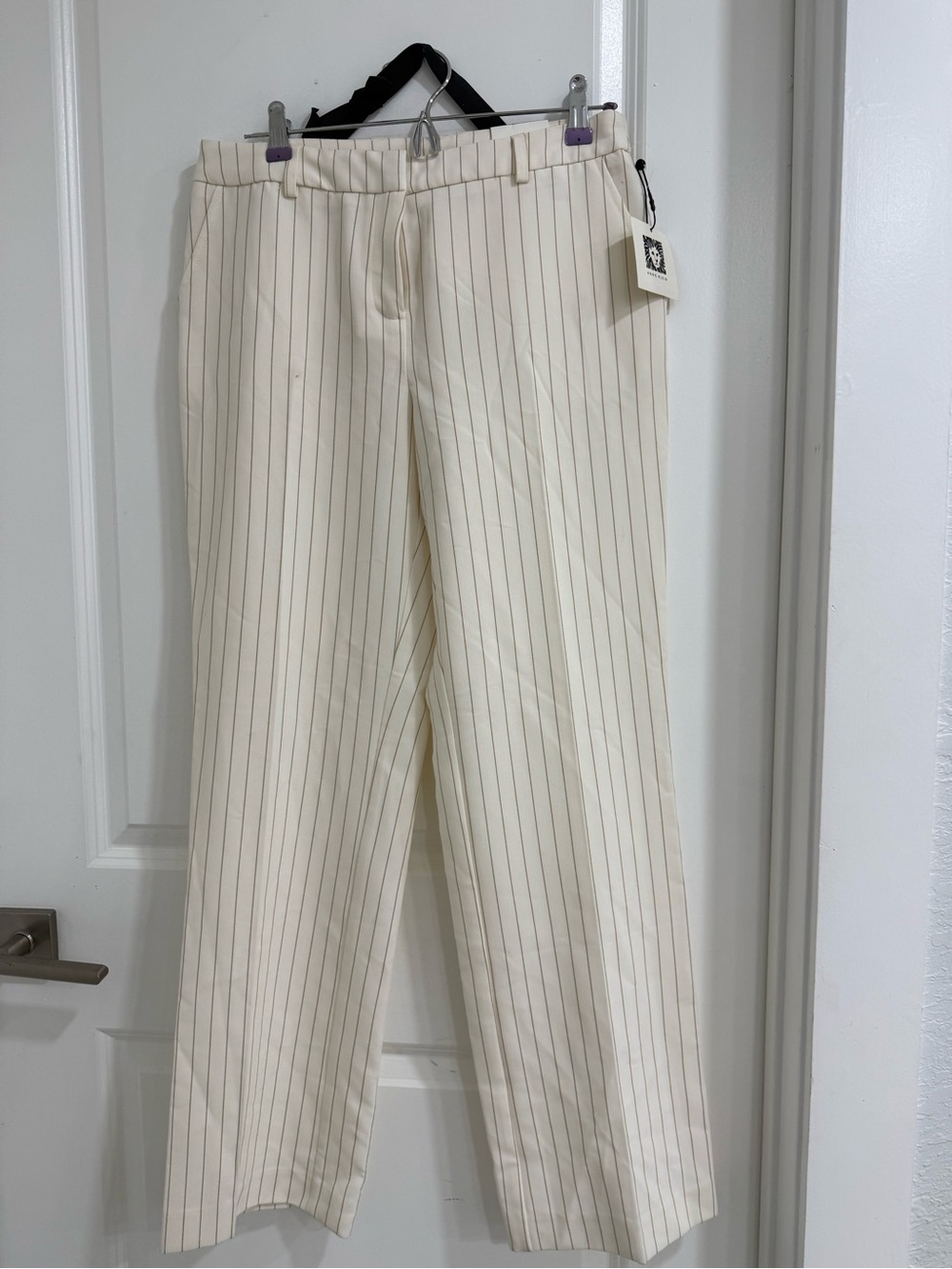 Anne Klein Cream and Brown Pinstripe Trousers Tag Detail